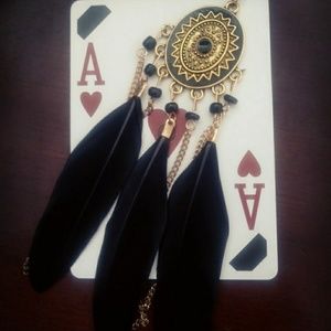 New black feather earrings